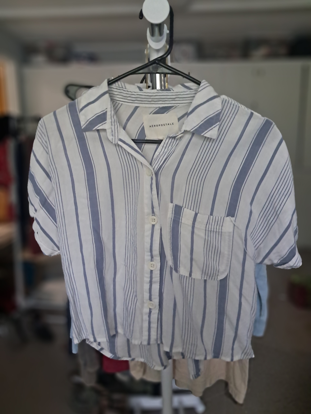 Aeropostale White and Blue Striped Button-Down Shirt